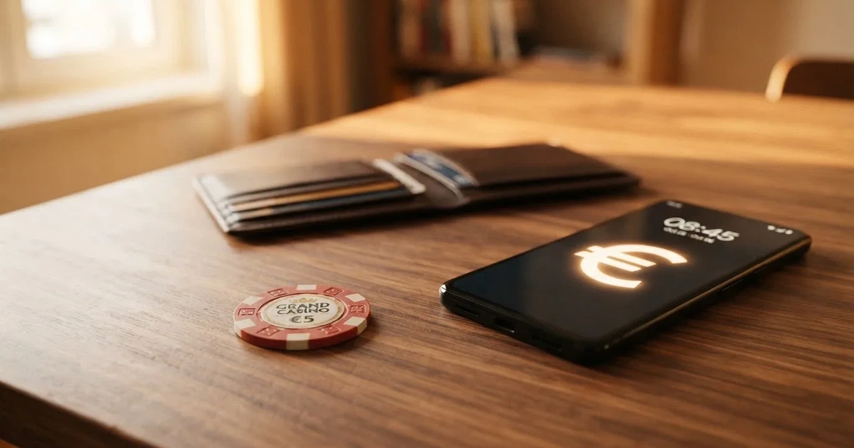 Kartenterminal und Smartphone auf einem Holztisch neben einer Geldbörse — 40 euro bonus ohne einzahlung casino