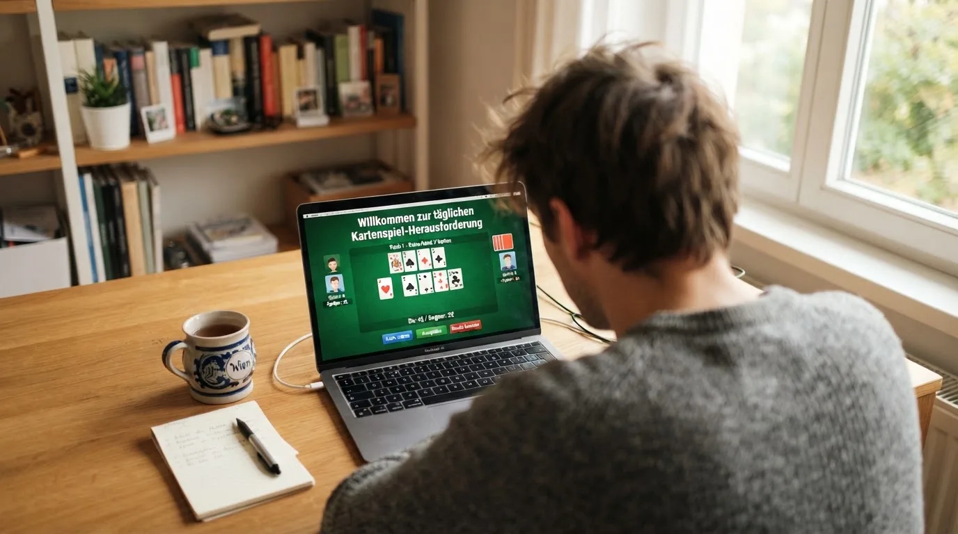 Person am Laptop liest eine Übersichtsseite zu Glücksspielen im Internet — beste live baccarat österreich