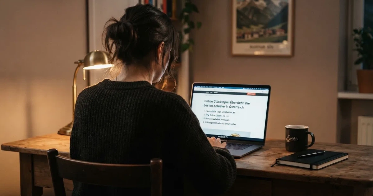 Person am Laptop liest eine Übersichtsseite zu Glücksspielen im Internet — freie 90 tage qualifikationszeitraum casino